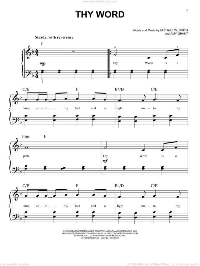 Thy Word (arr. Phillip Keveren) sheet music for piano solo by Amy Grant, Phillip Keveren and Michael W. Smith, easy skill level