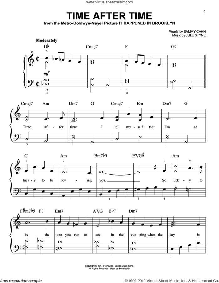 Time After Time sheet music for piano solo by Frank Sinatra, Jule Styne and Sammy Cahn, easy skill level