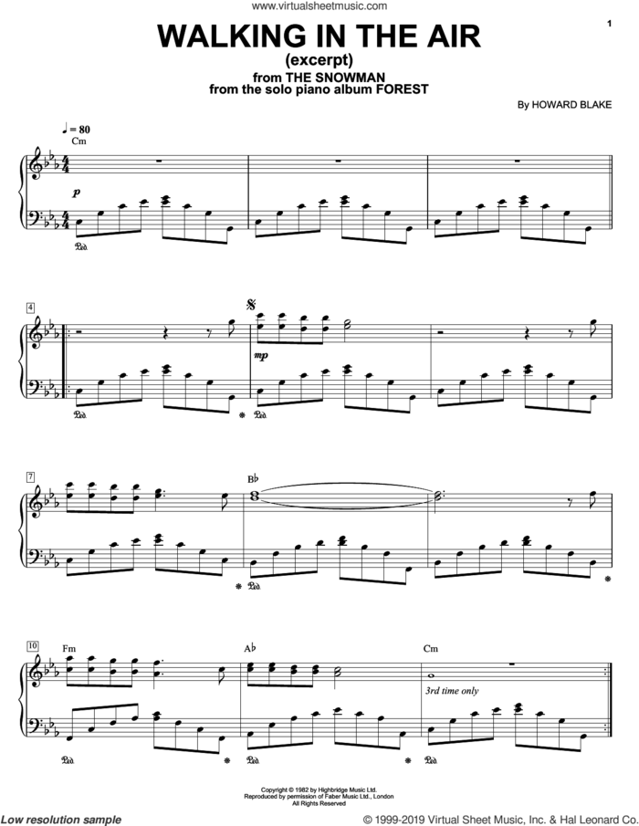 Walking In The Air sheet music for piano solo by George Winston and Howard Blake, classical score, intermediate skill level