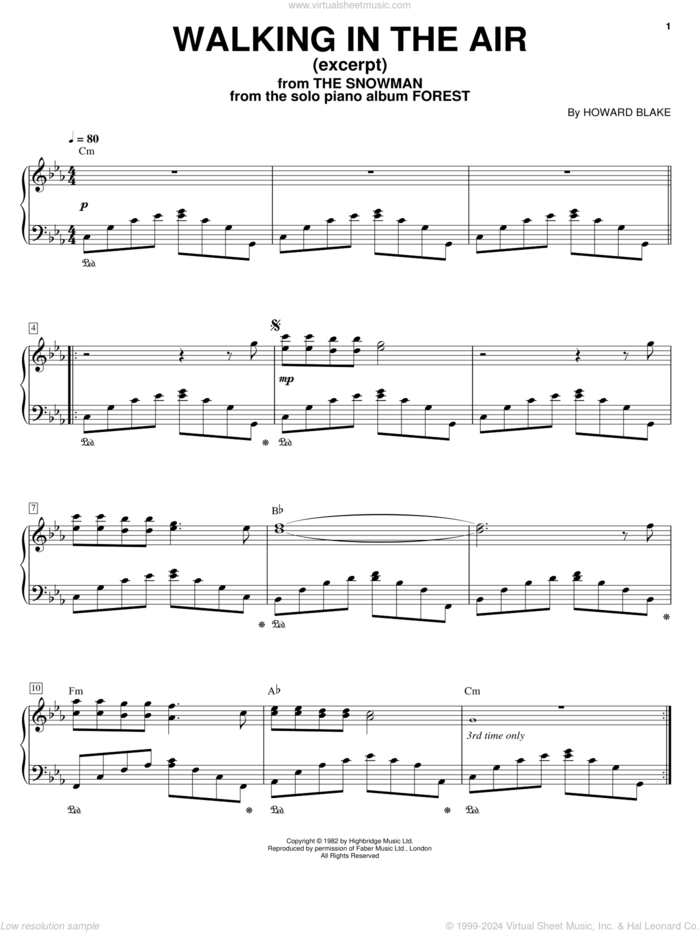 Walking In The Air sheet music for piano solo by George Winston and Howard Blake, classical score, intermediate skill level