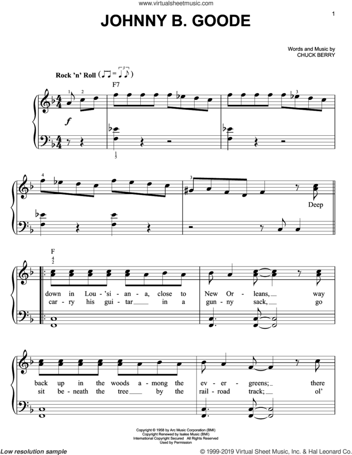 Johnny B. Goode sheet music for piano solo by Chuck Berry, easy skill level