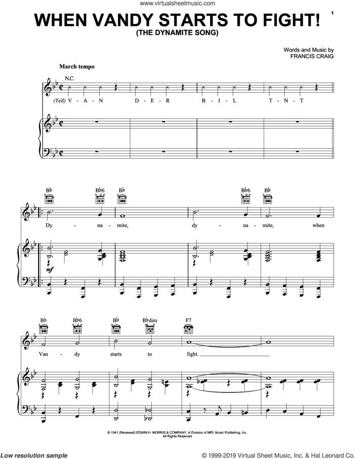 When Vandy Starts To Fight! (The Dynamite Song) sheet music for voice, piano or guitar by Francis Craig, intermediate skill level