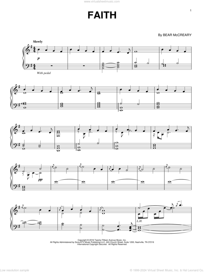 Faith (from Outlander) sheet music for piano solo by Bear McCreary, intermediate skill level