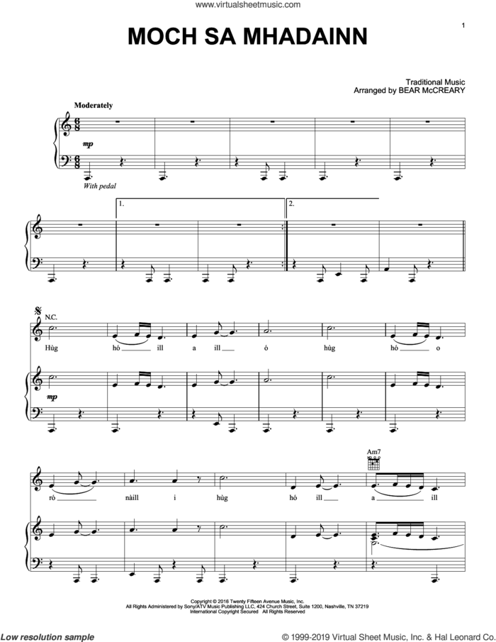 Moch Sa Mhadainn (from Outlander) sheet music for piano solo by Bear McCreary, intermediate skill level