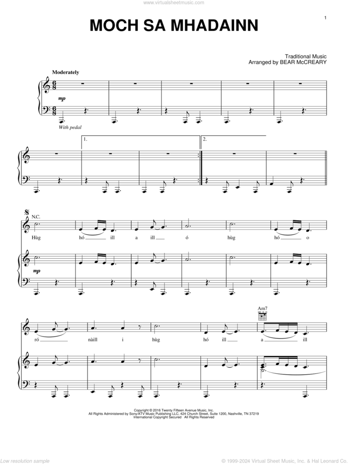 Moch Sa Mhadainn (from Outlander) sheet music for piano solo by Bear McCreary, intermediate skill level