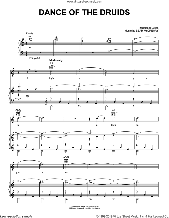 Dance Of The Druids (from Outlander) sheet music for piano solo by Bear McCreary, intermediate skill level