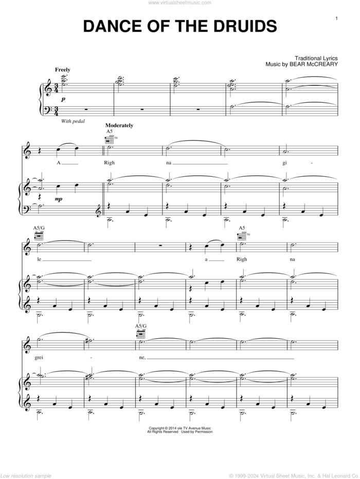 Dance Of The Druids (from Outlander) sheet music for piano solo by Bear McCreary, intermediate skill level