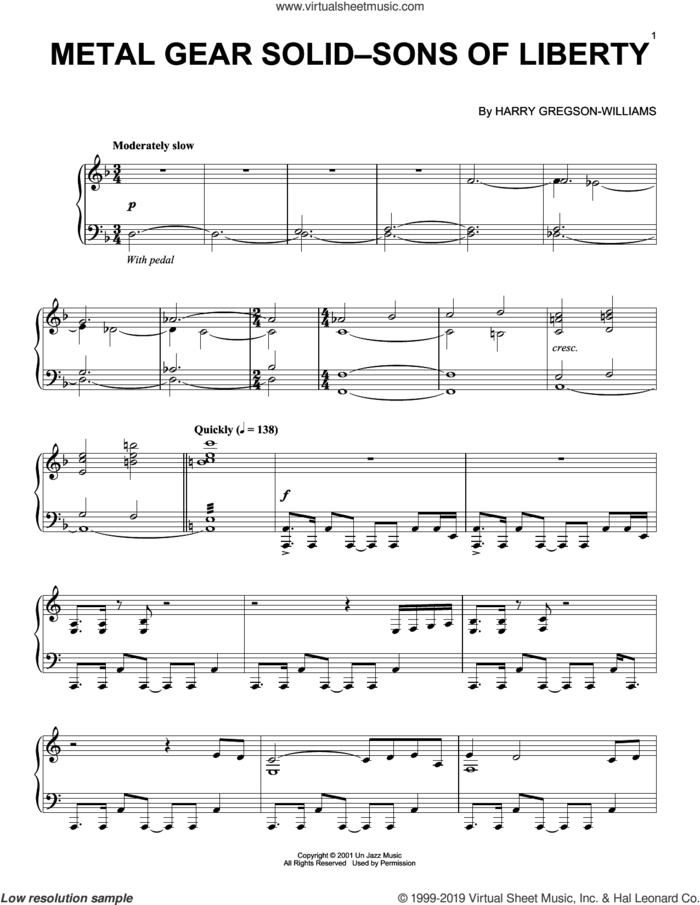 Metal Gear Solid - Sons Of Liberty sheet music for piano solo by Harry Gregson-Williams, intermediate skill level