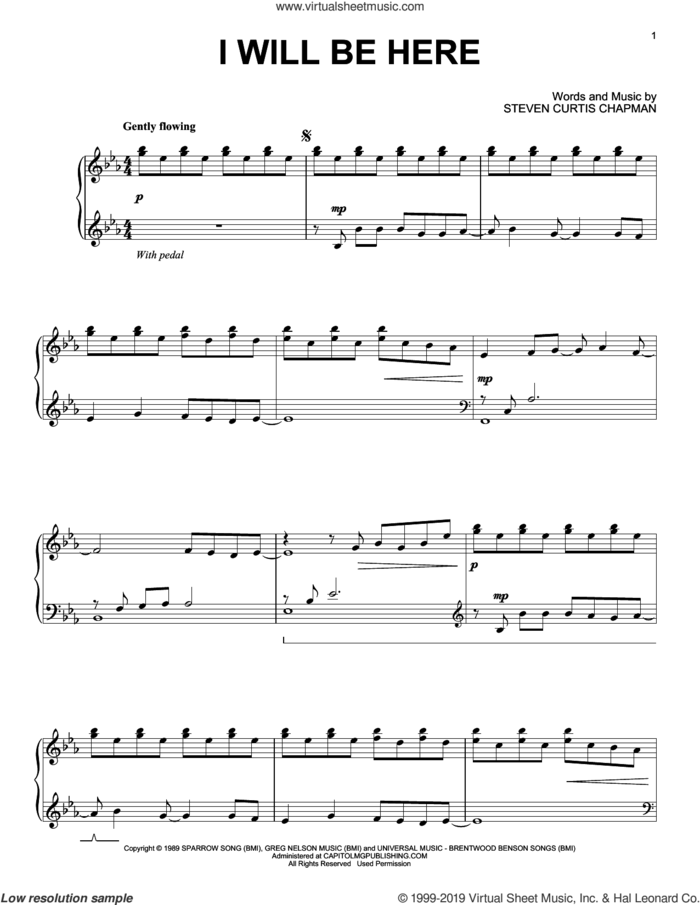 I Will Be Here (arr. Carol Tornquist) sheet music for piano solo by Steven Curtis Chapman, wedding score, intermediate skill level