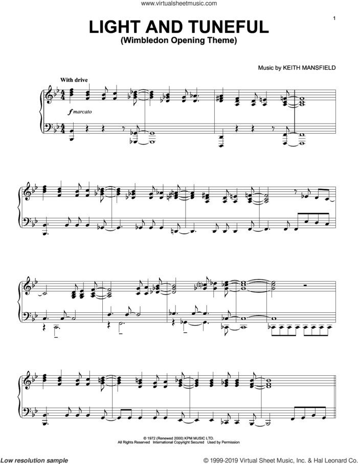 Light And Tuneful (Wimbledon Opening Theme) sheet music for piano solo by Keith Mansfield, intermediate skill level