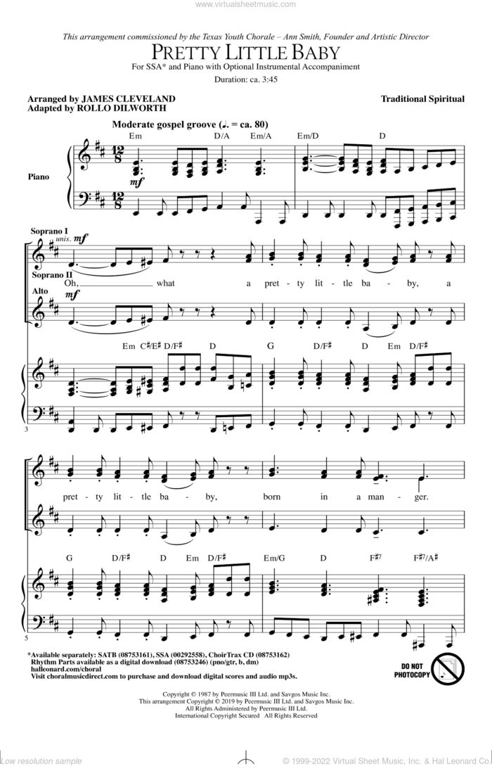 Pretty Little Baby (arr. James Cleveland) sheet music for choir (SSA: soprano, alto) by Rollo Dilworth, James Cleveland and Miscellaneous, intermediate skill level