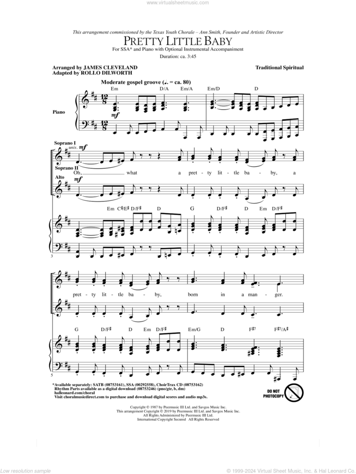 Pretty Little Baby (arr. James Cleveland) sheet music for choir (SSA: soprano, alto) by Rollo Dilworth, James Cleveland and Miscellaneous, intermediate skill level