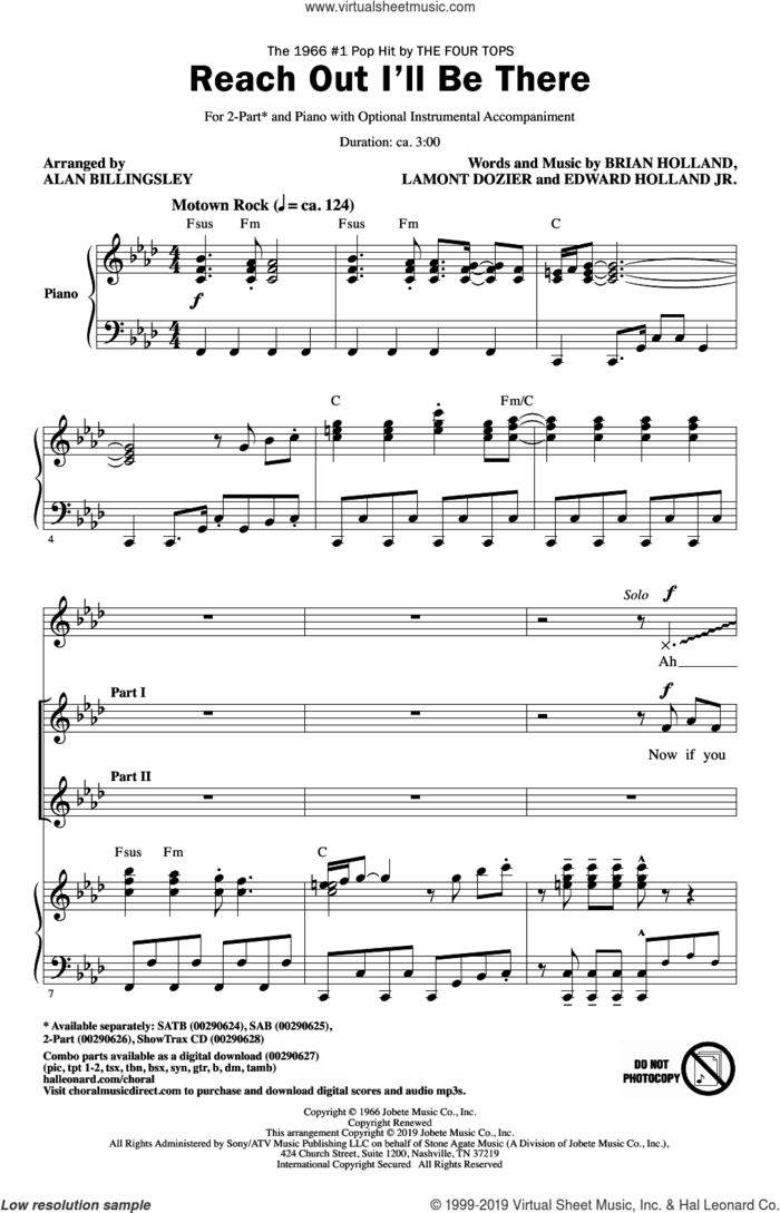 Reach Out I'll Be There (arr. Alan Billingsley) sheet music for choir (2-Part) by The Four Tops, Alan Billingsley, Brian Holland, Edward Holland Jr. and Lamont Dozier, intermediate duet