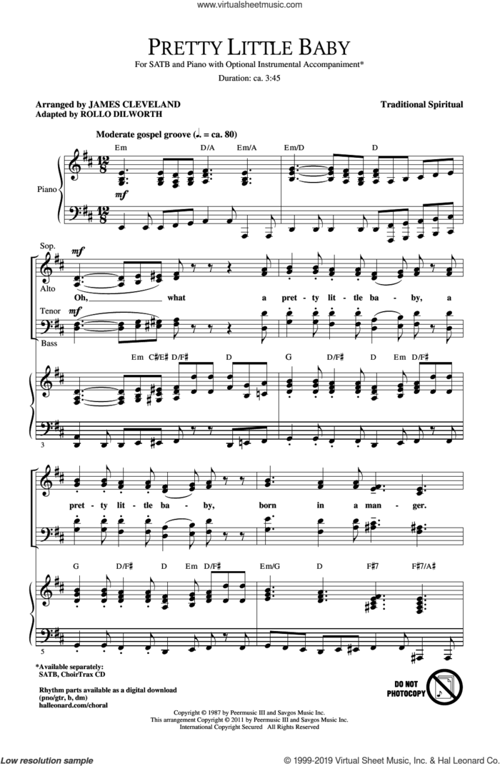 Pretty Little Baby (arr. James Cleveland) sheet music for choir (SATB: soprano, alto, tenor, bass) by Rollo Dilworth, James Cleveland and Miscellaneous, intermediate skill level