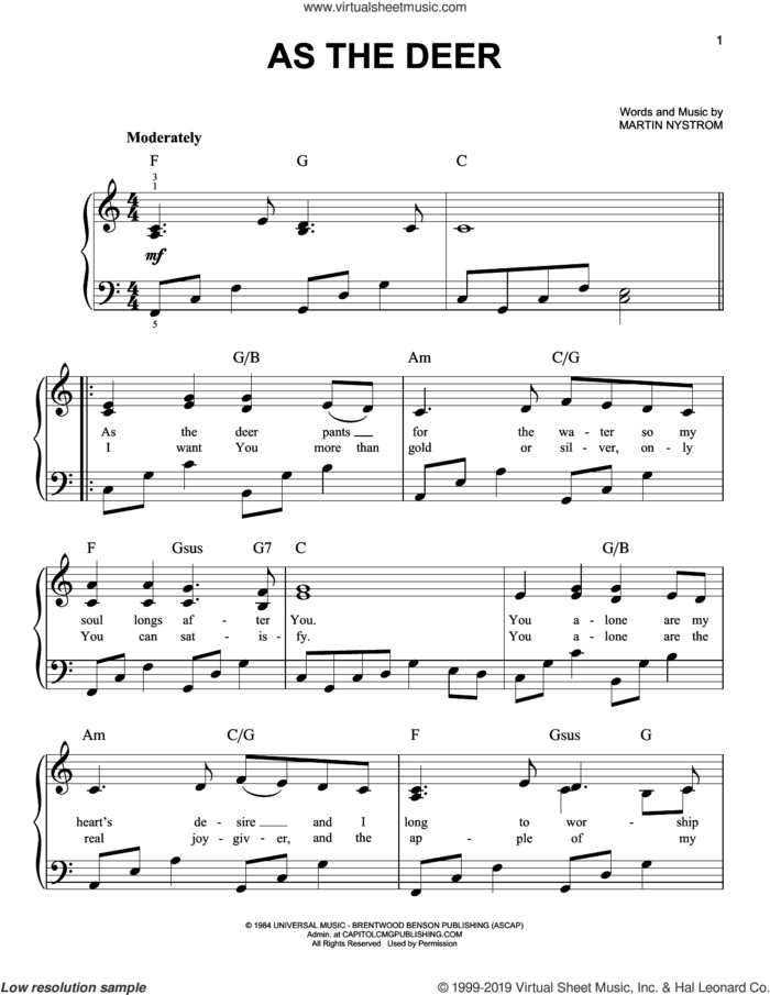 As The Deer, (easy) sheet music for piano solo by Martin Nystrom, easy skill level