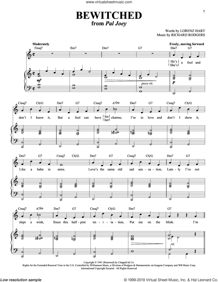 Bewitched sheet music for voice and piano (Soprano) by Rodgers & Hart, Richard Walters, Lorenz Hart and Richard Rodgers, intermediate skill level