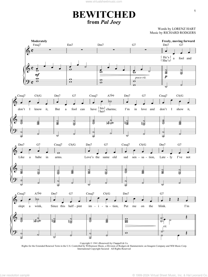 Bewitched sheet music for voice and piano (Soprano) by Rodgers & Hart, Richard Walters, Lorenz Hart and Richard Rodgers, intermediate skill level