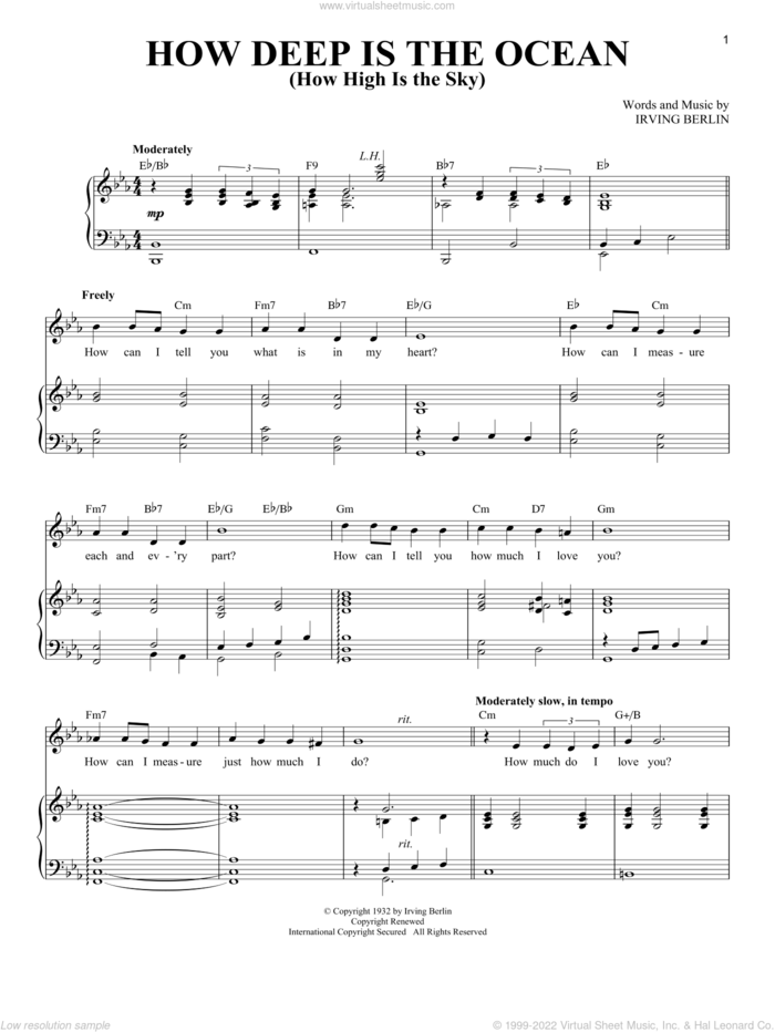 How Deep Is The Ocean (How High Is The Sky) sheet music for voice and piano (Soprano) , Ben Webster, Richard Walters and Irving Berlin, intermediate skill level