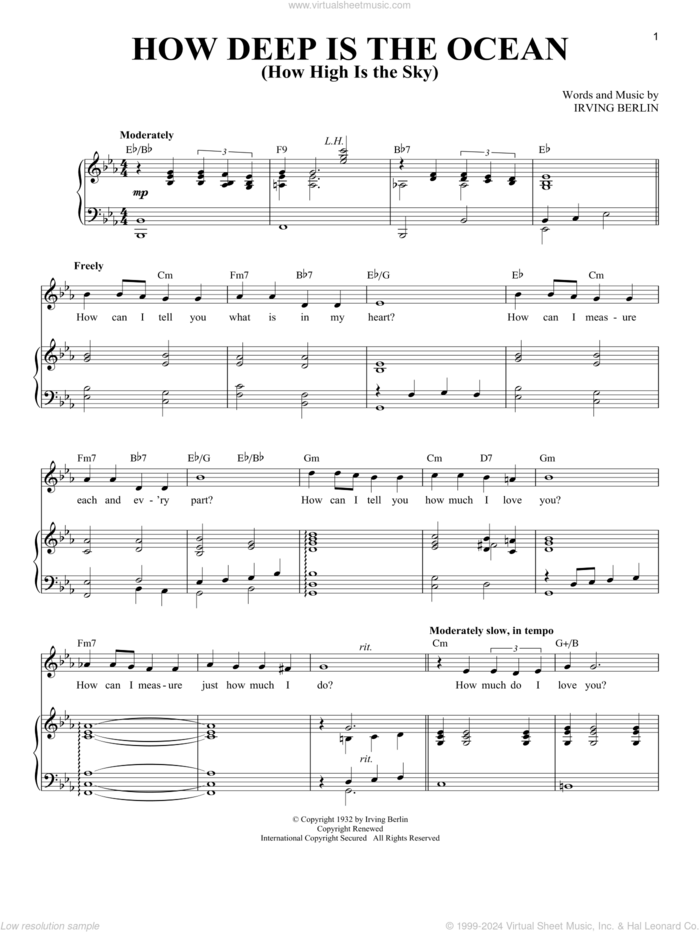 How Deep Is The Ocean (How High Is The Sky) sheet music for voice and piano (Soprano) , Ben Webster, Richard Walters and Irving Berlin, intermediate skill level