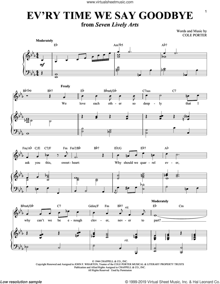 Ev'ry Time We Say Goodbye sheet music for voice and piano (Tenor) , Stan Kenton, Richard Walters and Cole Porter, intermediate skill level