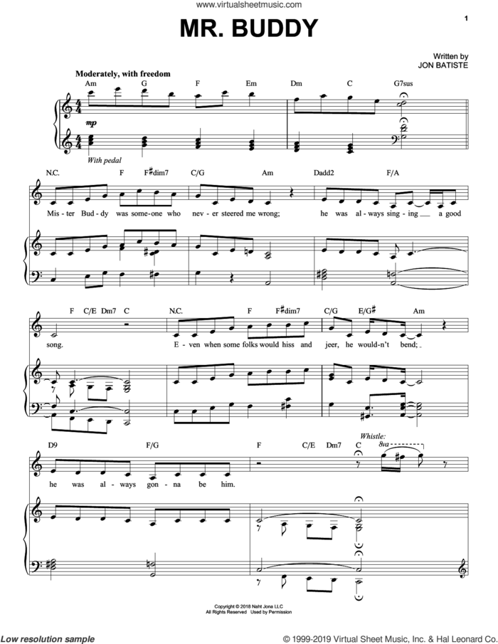 Mr. Buddy sheet music for voice, piano or guitar by Jon Batiste, intermediate skill level