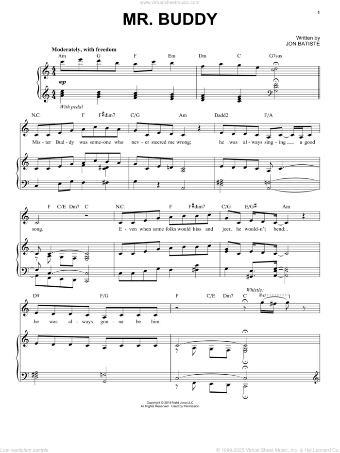 Mr. Buddy sheet music for voice, piano or guitar by Jon Batiste, intermediate skill level