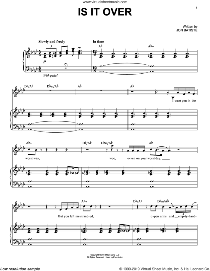 Is It Over sheet music for voice, piano or guitar by Jon Batiste, intermediate skill level