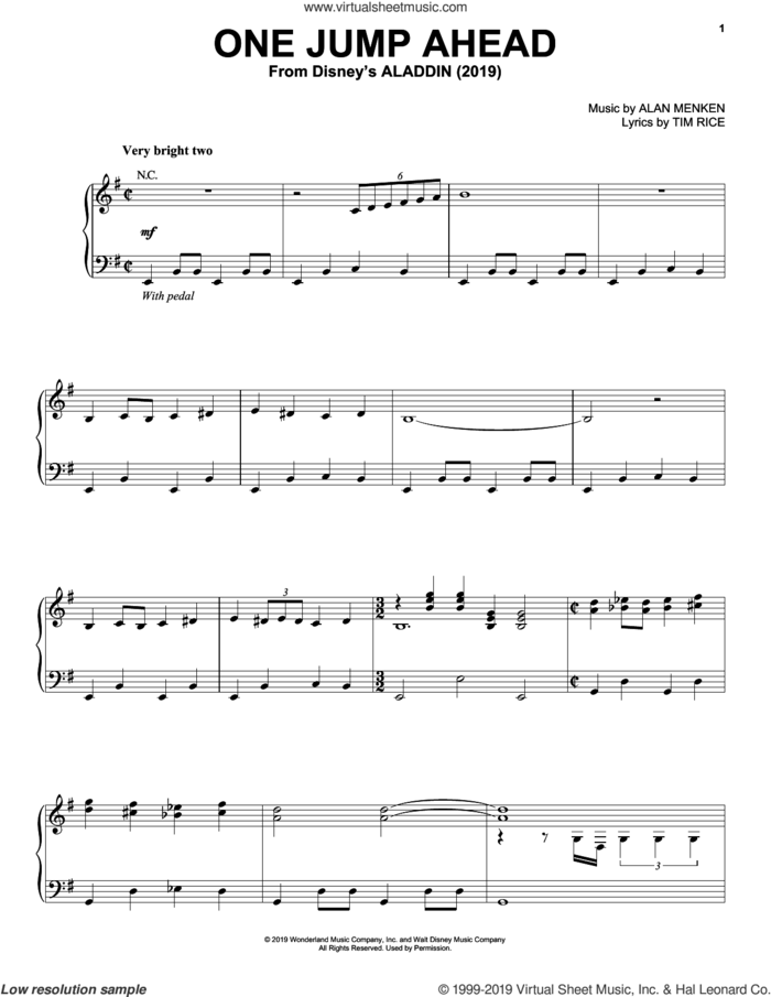 One Jump Ahead (from Disney's Aladdin) sheet music for voice, piano or guitar by Mena Massoud, Alan Menken and Tim Rice, intermediate skill level