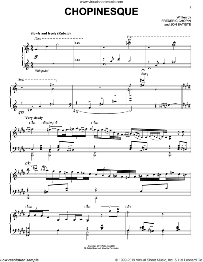 Chopinesque sheet music for piano solo by Jon Batiste and Frederic Chopin, intermediate skill level