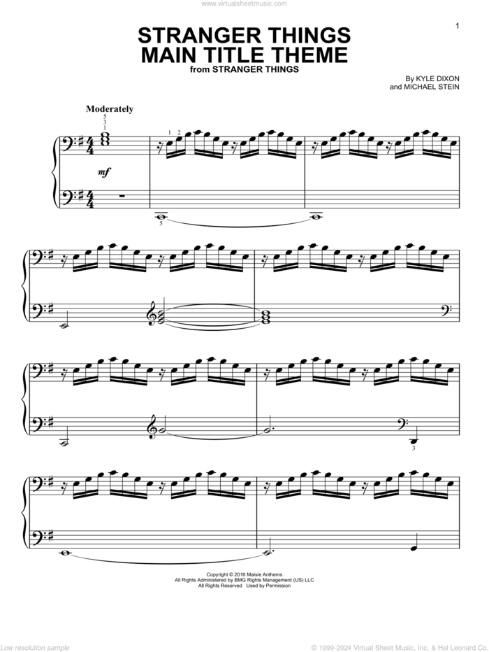 Stranger Things Main Title Theme, (easy) sheet music for piano solo by Kyle Dixon & Michael Stein, Kyle Dixon and Michael Stein, easy skill level