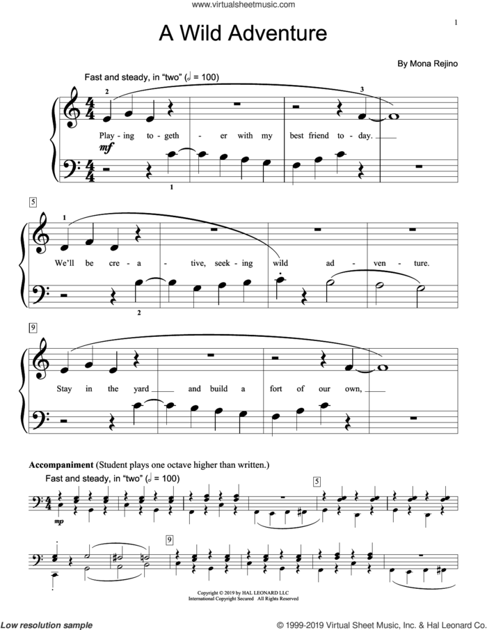 A Wild Adventure sheet music for piano solo (elementary) by Mona Rejino, beginner piano (elementary)