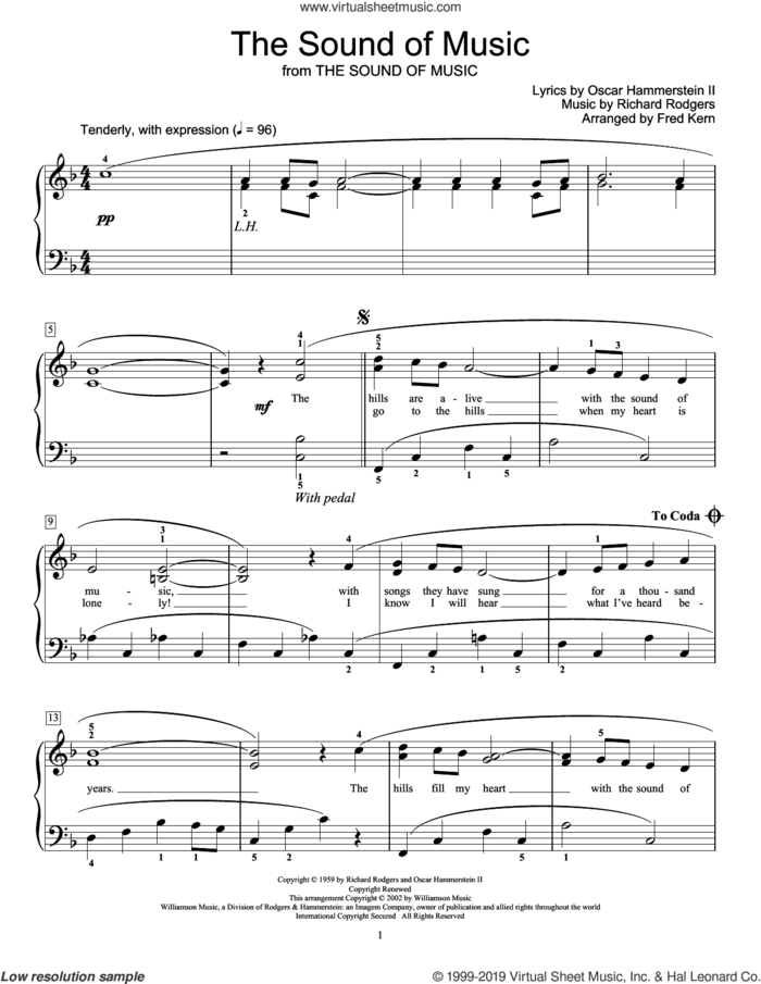 The Sound Of Music (arr. Fred Kern) sheet music for piano solo (elementary) by Richard Rodgers, Fred Kern, Oscar II Hammerstein and Rodgers & Hammerstein, beginner piano (elementary)