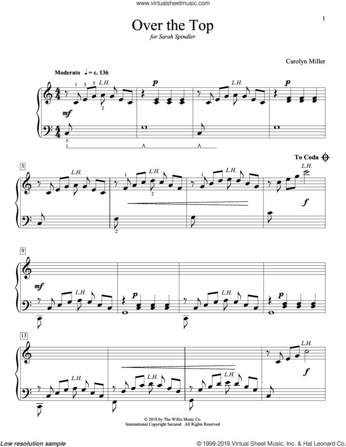 Over The Top sheet music for piano solo (elementary) by Carolyn Miller, beginner piano (elementary)