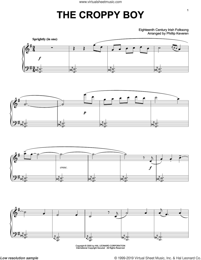 The Croppy Boy (arr. Phillip Keveren) sheet music for piano solo  and Phillip Keveren, intermediate skill level