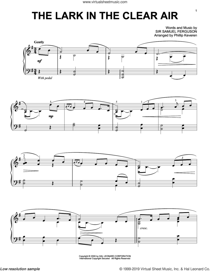 The Lark In The Clear Air (arr. Phillip Keveren) sheet music for piano solo , Phillip Keveren and Sir Samuel Ferguson, c.1850, intermediate skill level