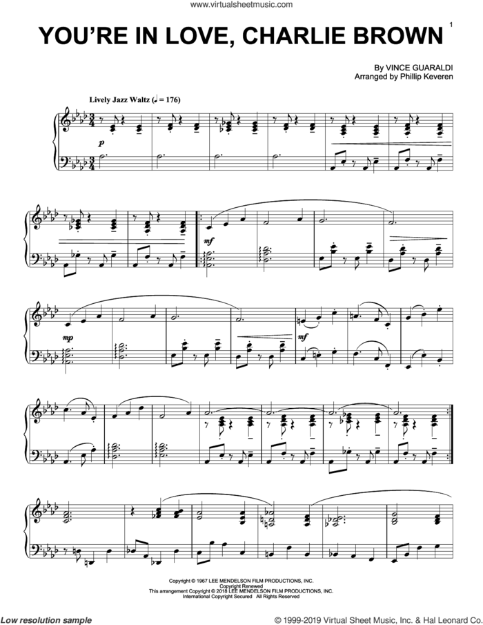 You're In Love, Charlie Brown (arr. Phillip Keveren) sheet music for piano solo by Vince Guaraldi and Phillip Keveren, intermediate skill level