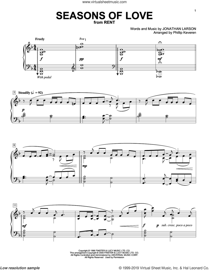 Seasons Of Love (from Rent) (arr. Phillip Keveren) sheet music for piano solo by Jonathan Larson, intermediate skill level