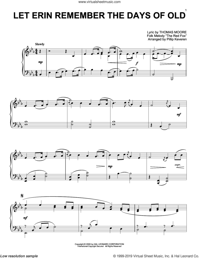 Let Erin Remember The Days Of Old (arr. Phillip Keveren) sheet music for piano solo by Thomas Moore, Phillip Keveren and Miscellaneous, intermediate skill level