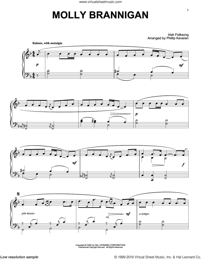 Molly Brannigan (arr. Phillip Keveren) sheet music for piano solo  and Phillip Keveren, intermediate skill level