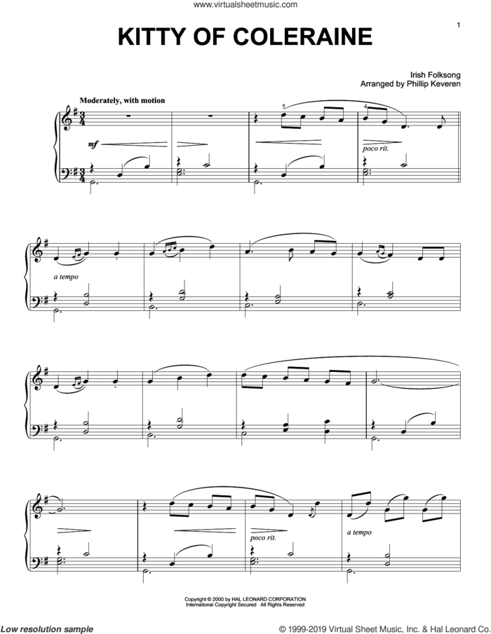 Kitty Of Coleraine (arr. Phillip Keveren) sheet music for piano solo  and Phillip Keveren, intermediate skill level
