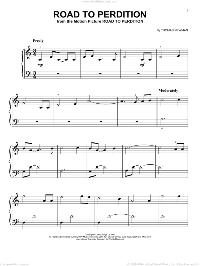 Road To Perdition (from Road to Perdition) sheet music for piano solo by Thomas Newman, beginner skill level