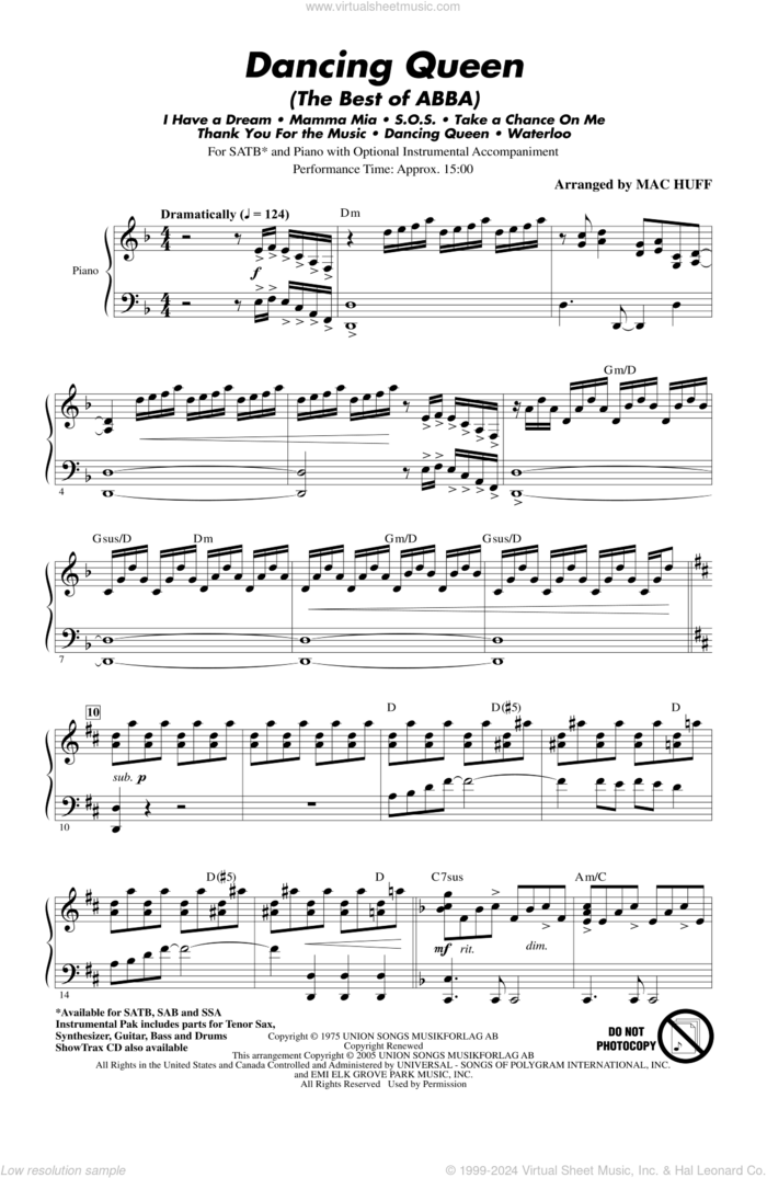 Mamma Mia! - Highlights from the Movie Soundtrack (arr. Mac Huff) sheet music for choir (SATB: soprano, alto, tenor, bass) by ABBA, Mac Huff, Benny Andersson, Bjorn Ulvaeus and Stig Anderson, intermediate skill level