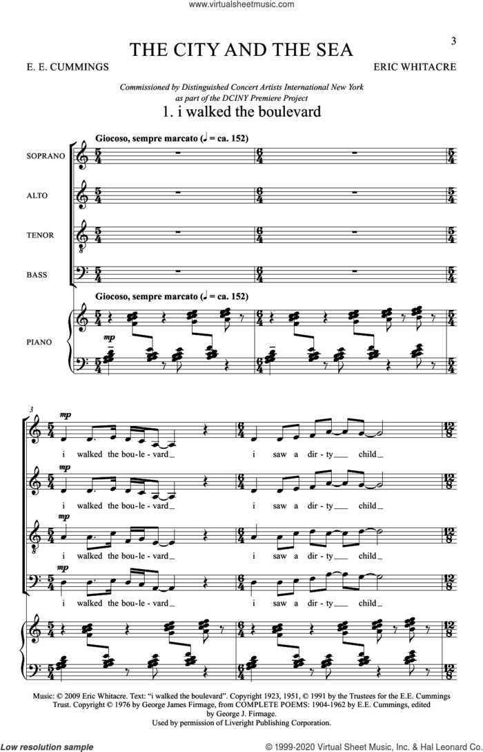 The City and the Sea sheet music for choir (SATB: soprano, alto, tenor, bass) by Eric Whitacre and e e cummings, intermediate skill level