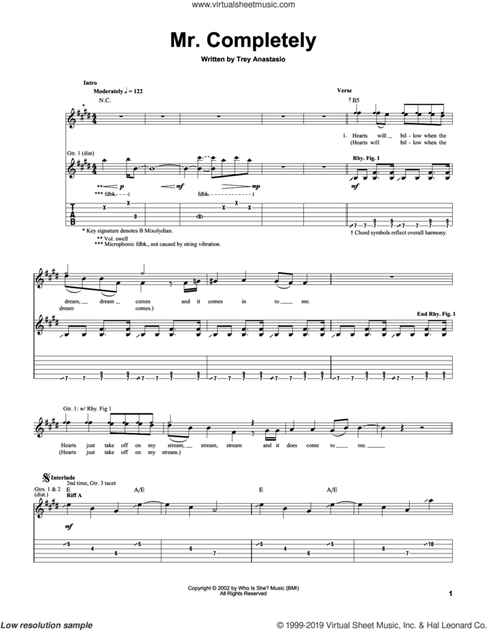 Mr. Completely sheet music for guitar (tablature) by Trey Anastasio, intermediate skill level