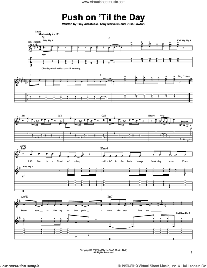 Push On 'Til The Day sheet music for guitar (tablature) by Trey Anastasio, Russ Lawton and Tony Markellis, intermediate skill level