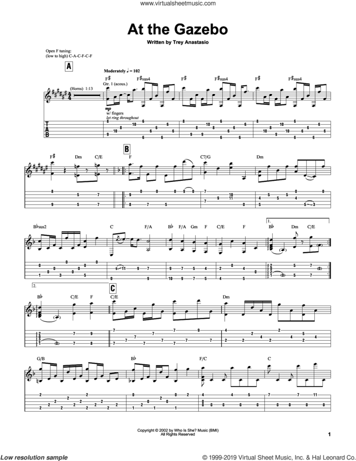 At The Gazebo sheet music for guitar (tablature) by Trey Anastasio, intermediate skill level