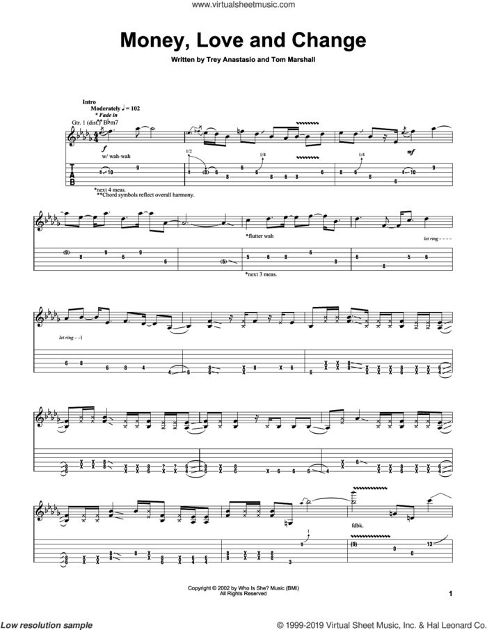 Money, Love And Change sheet music for guitar (tablature) by Trey Anastasio and Tom Marshall, intermediate skill level
