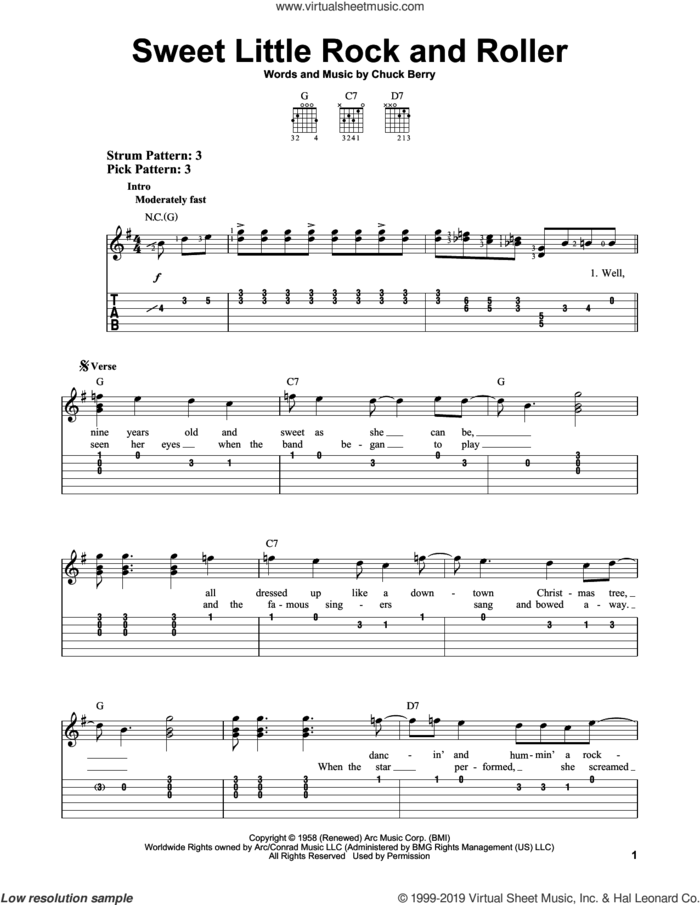 Sweet Little Rock And Roller sheet music for guitar solo (easy tablature) by Chuck Berry, easy guitar (easy tablature)