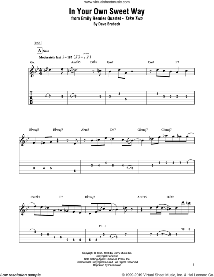 In Your Own Sweet Way sheet music for electric guitar (transcription) by Emily Remler Quartet and Dave Brubeck, intermediate skill level