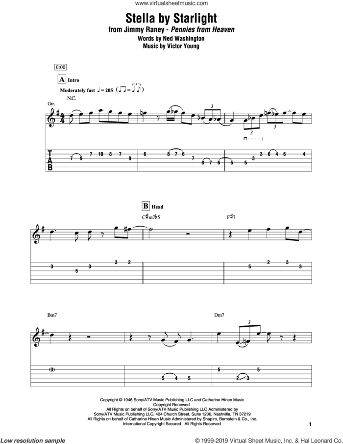 Stella By Starlight sheet music for electric guitar (transcription) by Jimmy Raney, Ned Washington and Victor Young, intermediate skill level